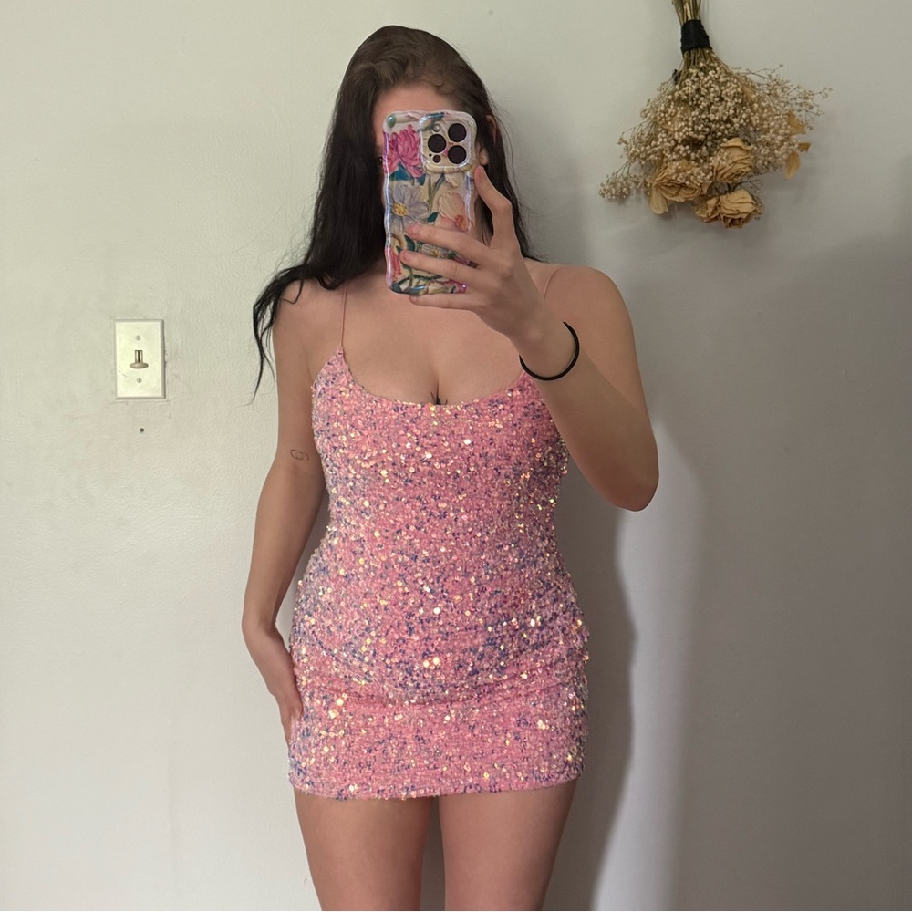 Pink Sequin Mini Dress